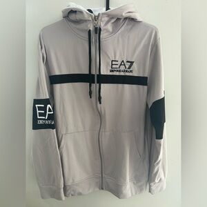 EA7 Emporio Armani men's grey full-zip hooded sweatshirt Light Gray size M